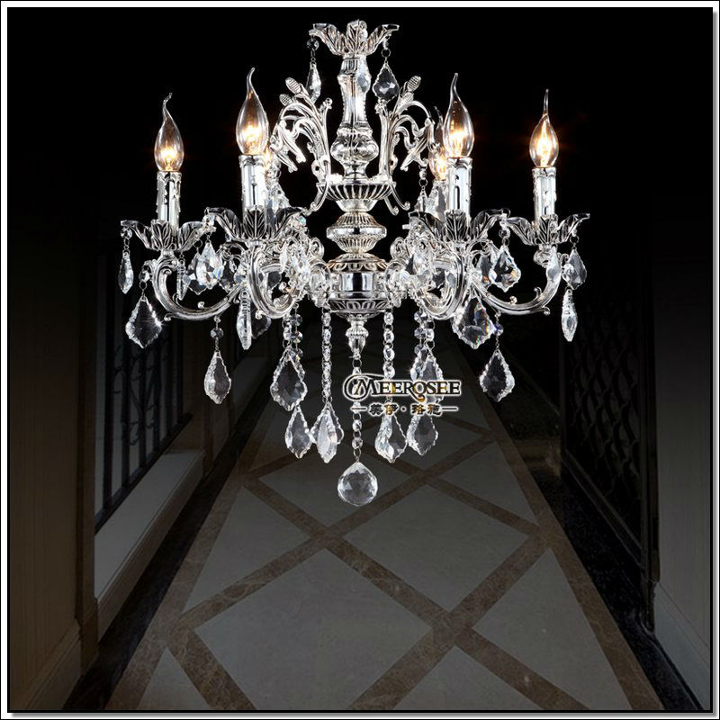 classic 6 arms silver clear crystal chandelier light fixture crystal lustre hanging lamp for foyer lobby md8861 l6 d580mm h600mm
