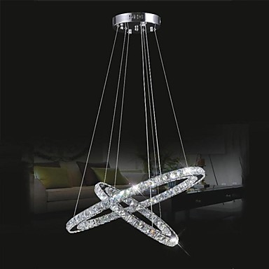 60cm contemporary modern led crystal pendant light lamp with two rings,lustre de cristal sala teto