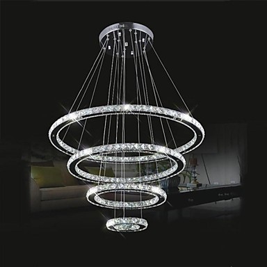 80cm luminaire led modern crystal pendant light lamp with 4 rings, lustres e pendente de cristal