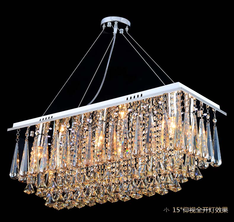 60cm rectangle crystal pendant light fitting crystal chandelier ceiling suspension lamp for dining room, bedroom, meetin