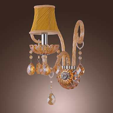 amber crystal wall light led lamp with fabric shade,led wall sconce arandela lampara de pared