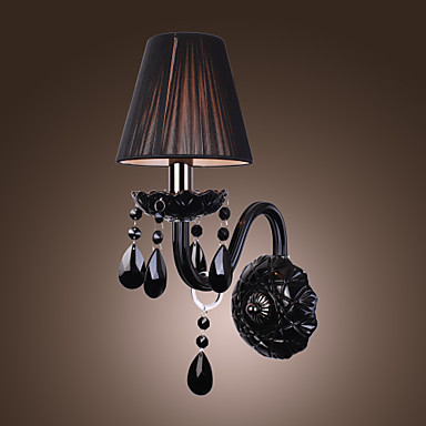arandela black crystal modern led wall light lamp with fabric shade for bedroom home wall sconce