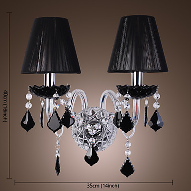 arandela,modern led crystal wall lamp light with 2 lights in fabric shade wall sconces