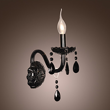 black crystal led wall light lamp with candle bulb,led wall sconce arandela de cristal