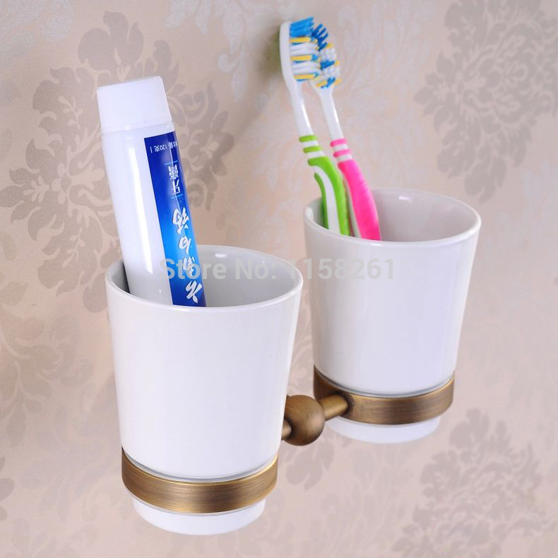 accessories banheiro brass antique tumbler holder /cup&tumbler holders/ tumbler toothbrush holder bathroom accessories hj-1203f