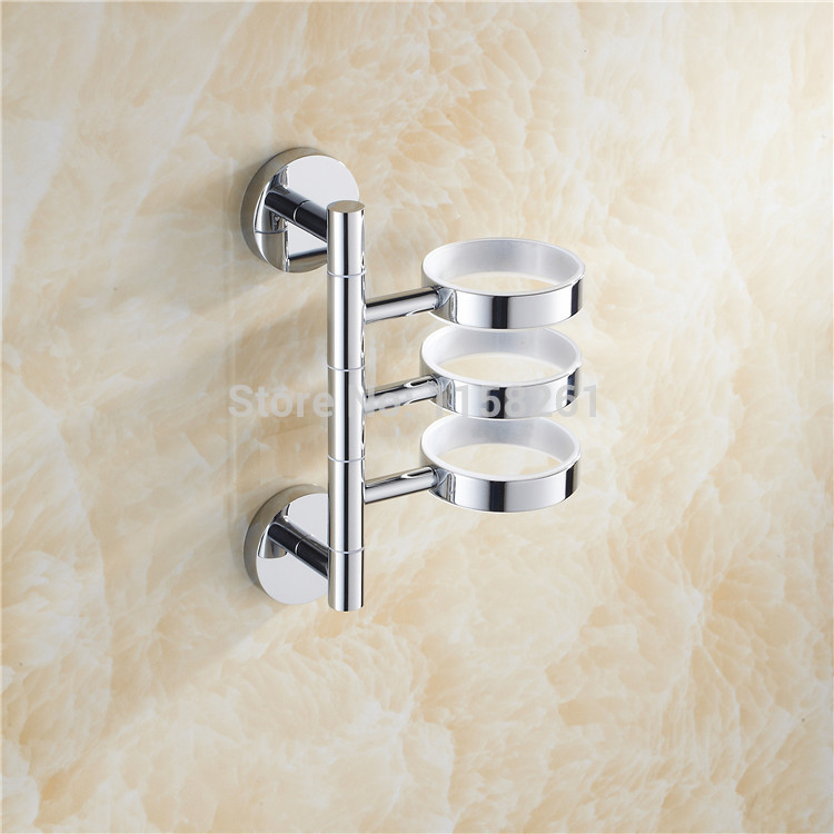 new chrome bathroom three cups/ tumbler holders wall mount rotatable active towel rack bath hardware kh-1080