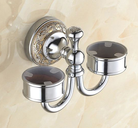 new double tumbler holder,toothbrush cup holder, brass base with chrome finish,bathroom accessories st-3827