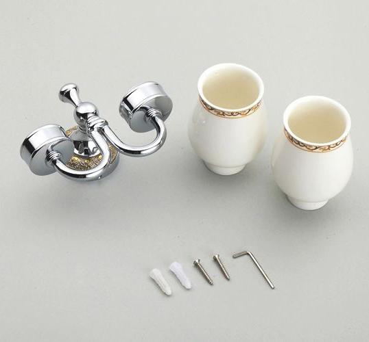 new double tumbler holder,toothbrush cup holder, brass base with chrome finish,bathroom accessories st-3827