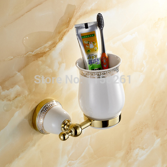 new modern accessories luxury european style golden copper toothbrush tumbler&cup holder wall mount bath product 5602