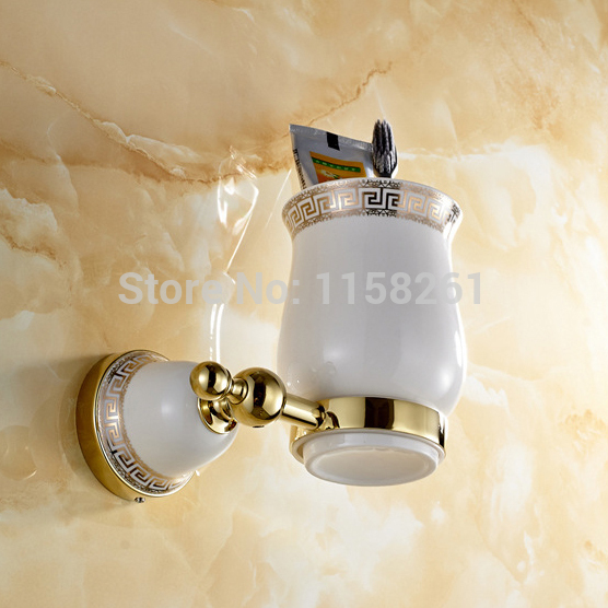 new modern accessories luxury european style golden copper toothbrush tumbler&cup holder wall mount bath product 5602