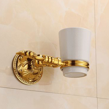 new modern accessories luxury european style golden copper toothbrush tumbler&cup holder wall mount bath product zp-9358