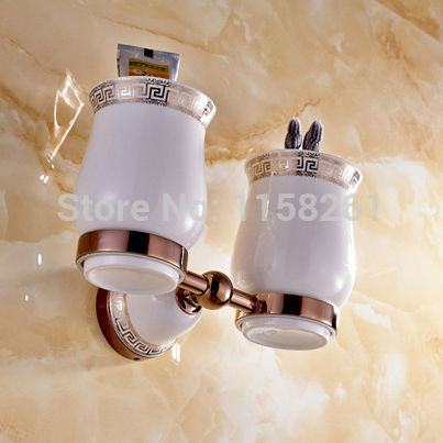 new modern accessories luxury european style rose gold copper toothbrush tumbler&cup holder wall mount bath product 5703