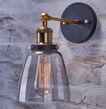 60w ediosn wall sconce, industrial vintage wall lamp fixtures with glass lampshade in retro loft style arandelas