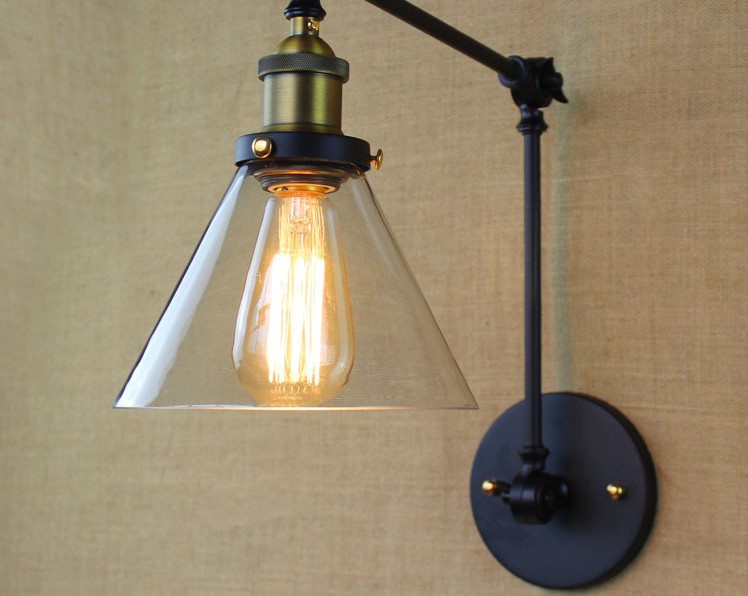 60w edison rh retro loft vintage wall light with glass lampshade industiral arm wall lamp,arandelas lampara de pared