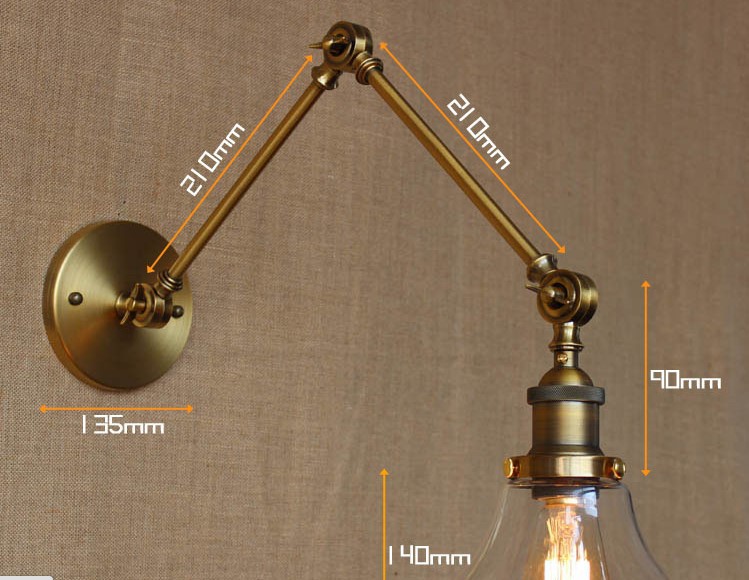 america country rh retro loft industiral vintage wall lamp with glass lampshade edison arm wall light 60w