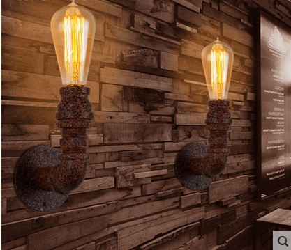 american rustic loft style industrial wall lamp vintage indoor lighting, retro industrial pipe wall light edison wall sconce