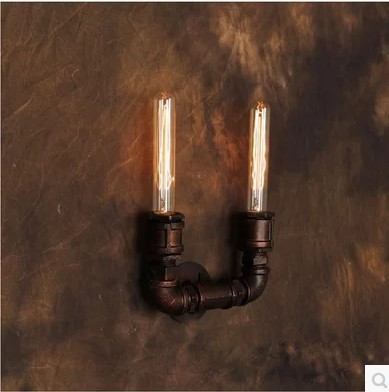 american rustic loft style vintage wall light with 2 lights for home , retro industrial pipe lamp edison wall sconce
