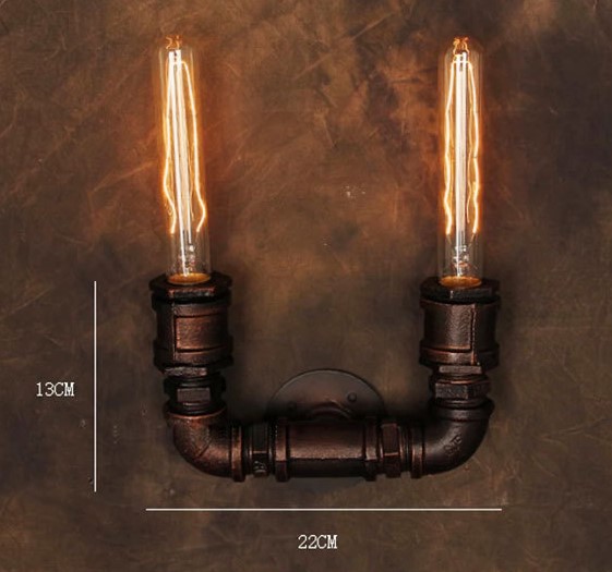 american rustic loft style vintage wall light with 2 lights for home , retro industrial pipe lamp edison wall sconce