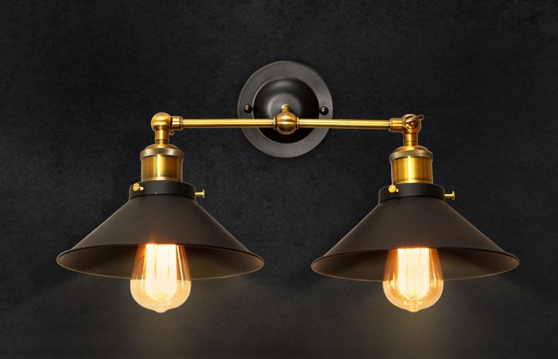 american style loft vintage industrial wall lamp with 2 lights for home, edison wall sconce fixtures arandela