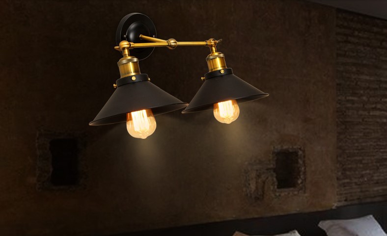 american style loft vintage industrial wall lamp with 2 lights for home, edison wall sconce fixtures arandela