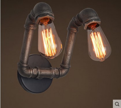 pipe american style loft retro vintage industrial wall lamp with 2 lights for home dinning room , edison wall sconce