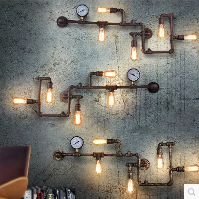 retro loft industrial edison pipe vintage wall lamp with 5 lights, wall sconce metal frame factory feature