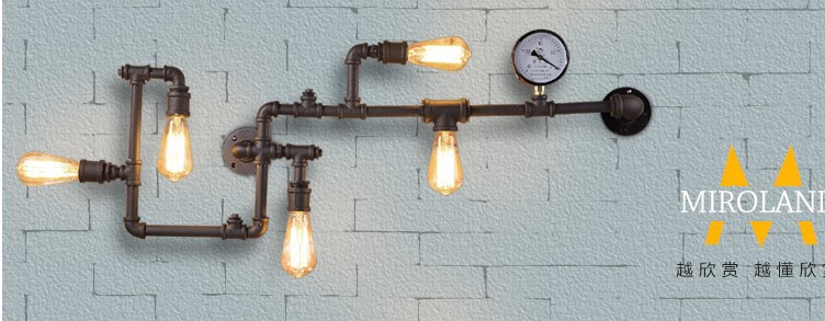 retro loft industrial edison pipe vintage wall lamp with 5 lights, wall sconce metal frame factory feature