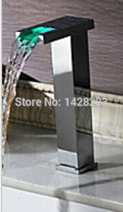 chrome finished deck mount waterfall bath & shower faucet spout with led color changing
