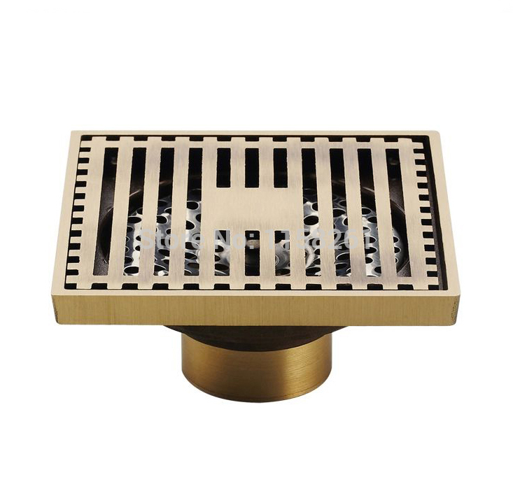fashion 10*10cm vintage artistic brass bathroom wetroom square shower floor drain trap waste grate with hair strainer 8509