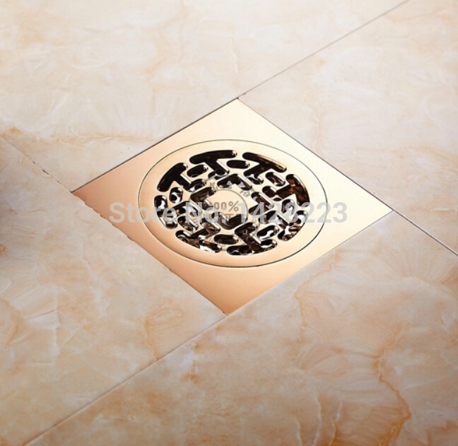 unique rose golden square 4" floor waste drain bathroom 10cm x 10cm floor drain cover