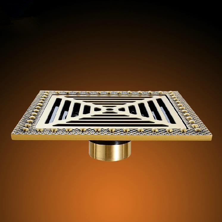 whole and retail promotion 15*15 euro style antique brass flower art carved floor drain shower square waste grate cf8958