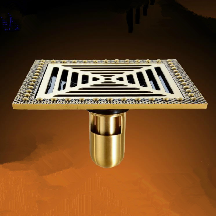 whole and retail promotion 15*15 euro style antique brass flower art carved floor drain shower square waste grate cf8958