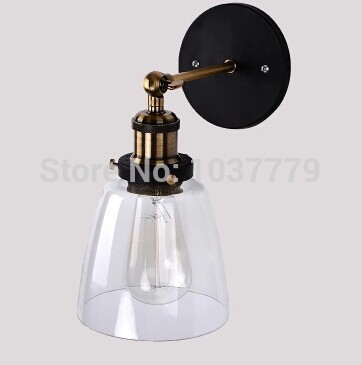 aged steel glass shade filament vintage wall lamp