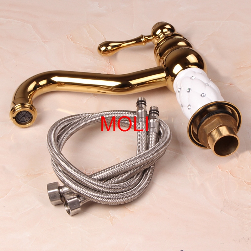 gold brass ceramic diamond taps for washbasins pineapple bathroom golden faucet gold vessel sink faucets