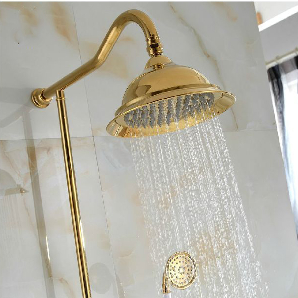 2014 new luxury gold and rose gold brass shower faucet set single ceramic handles tub mixer hand shower m-50 - Click Image to Close