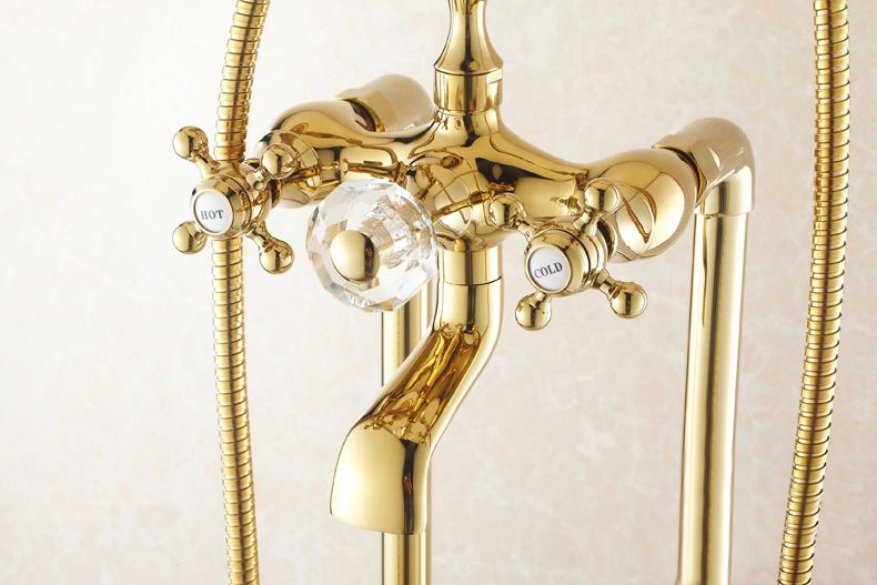 bathroom golden floor stand faucet telephone type bath shower mixer brass shower set luxury bathtub tap hj-5028k