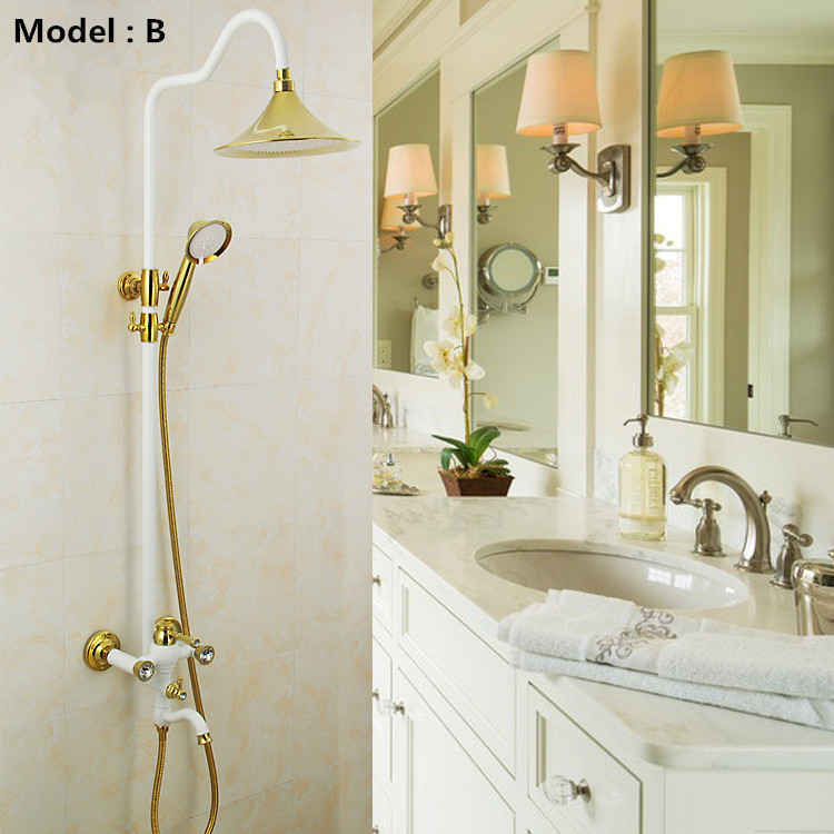 golden brass rain shower heads bathroom shower set faucet mixer with handheld shower sprayer lx-2037 - Click Image to Close