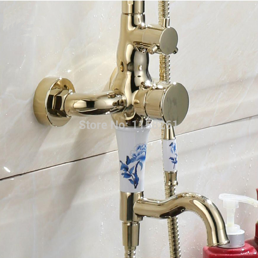 good quality solid brass luxury rainfall golden shower bath set faucets wall mounted shower mixer faucets q-77a