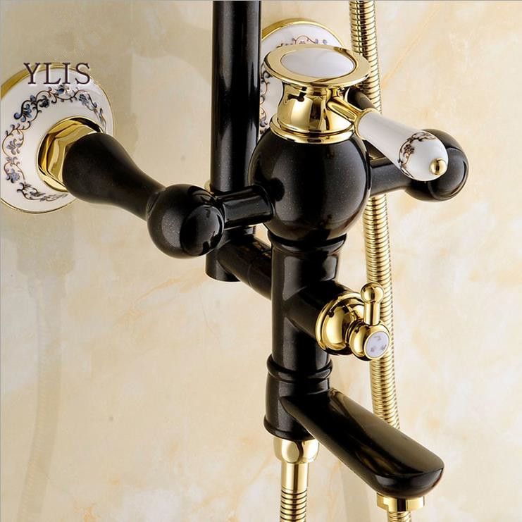 grilled black pearl antique brass bathroom shower faucet set 8 inch brass shower head + hand spray yls5870-m