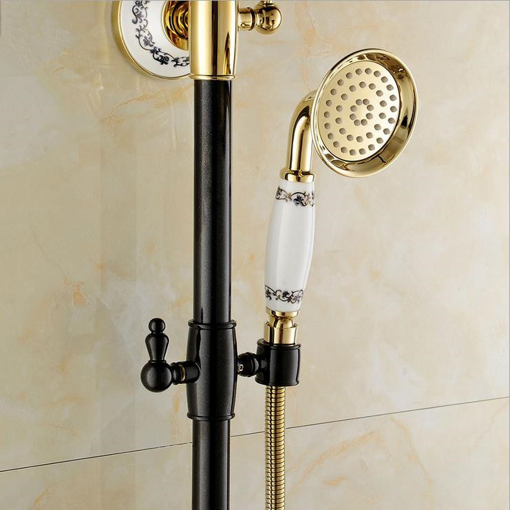 grilled black pearl antique brass bathroom shower faucet set 8 inch brass shower head + hand spray yls5870-m