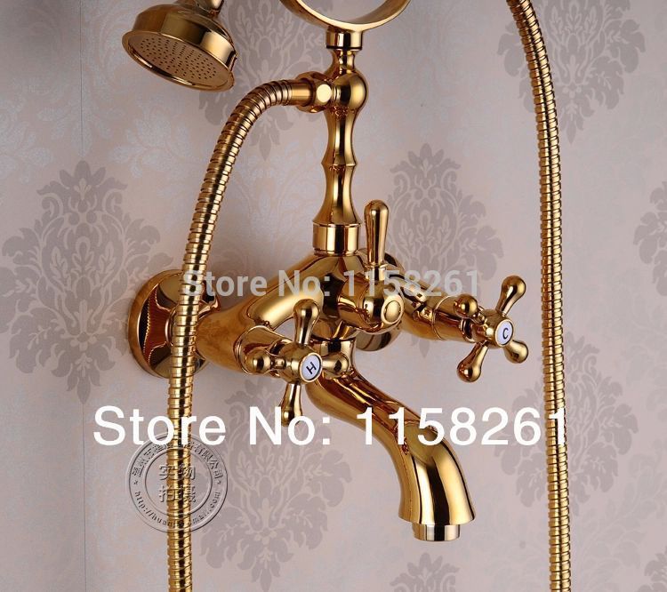 luxury antique style gold color bath tub faucet ceramic handle & handheld shower head faucet mixer tap hj*5013