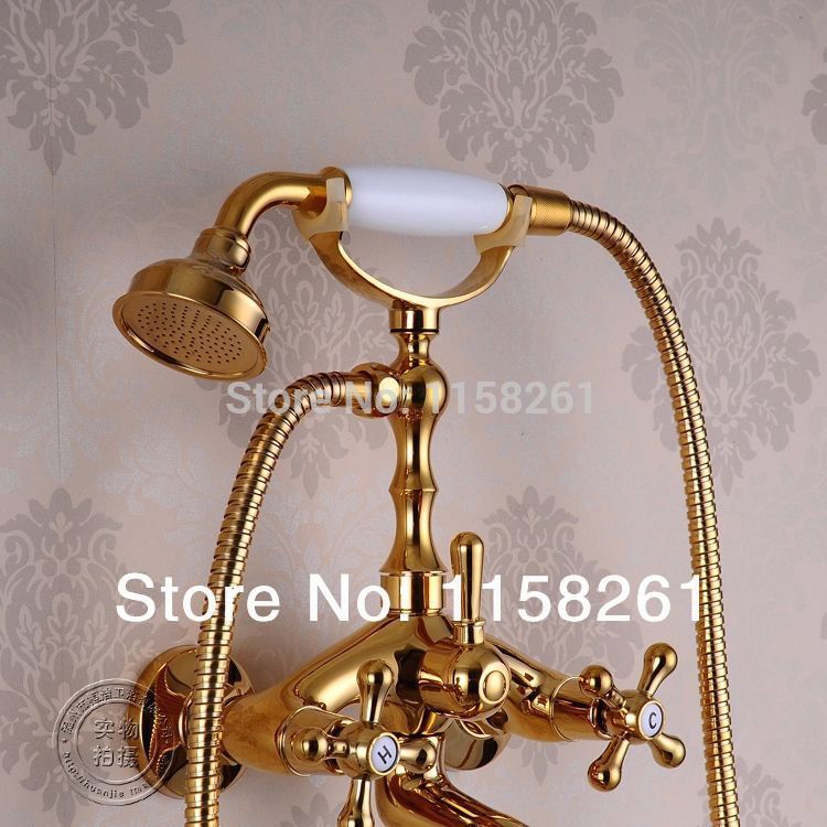 luxury antique style gold color bath tub faucet ceramic handle & handheld shower head faucet mixer tap hj*5013