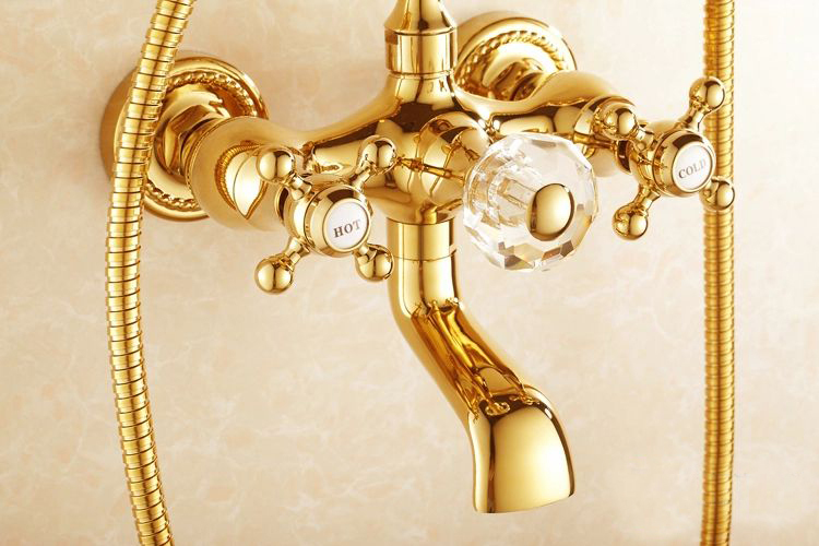 luxury antique style gold color bath tub faucet ceramic handle & handheld shower head faucet mixer tap hj-5018k