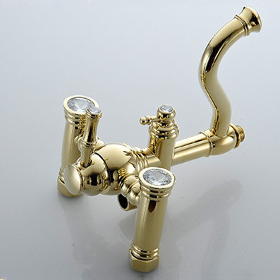 luxury gold-plate wall mounted rainfall bath & shower faucet with handheld shower with 8" brass shower head 5873-a