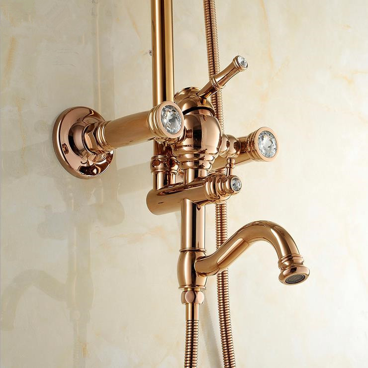 luxury wall mounted rain shower faucet system rose golden single handle bath & shower faucets with handshower yls5873-c