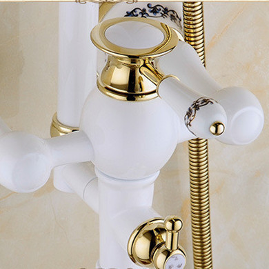 polished golden & grilled white paint shower bathtub faucet wall mount bathroom rainfall shower faucet yls5870-e