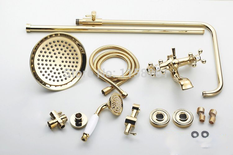 promotion luxury wall mounted golden finish shower faucet set rain shower tub mixer tap hj-3009k-a