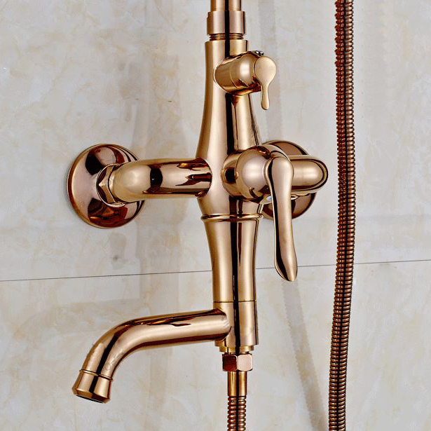 whole and retail luxury rose gold brass shower faucet set single ceramic handle tub mixer hand shower gy-8337
