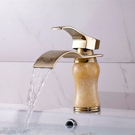 bathroom golden jade waterfall bathroom faucet basin sink tap golden waterfall faucet mixer tap vintage water faucet l-001a - Click Image to Close