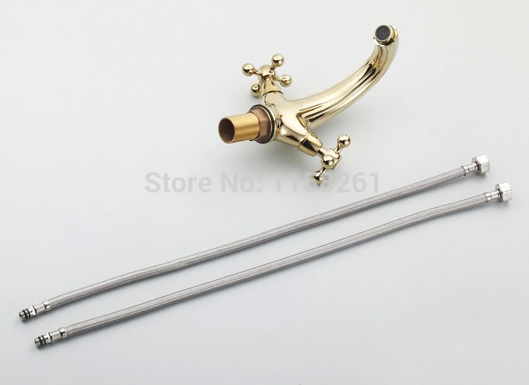 contemporary concise bathroom faucet golden polished brass basin sink faucet dual handle bath mixer hj-6653k